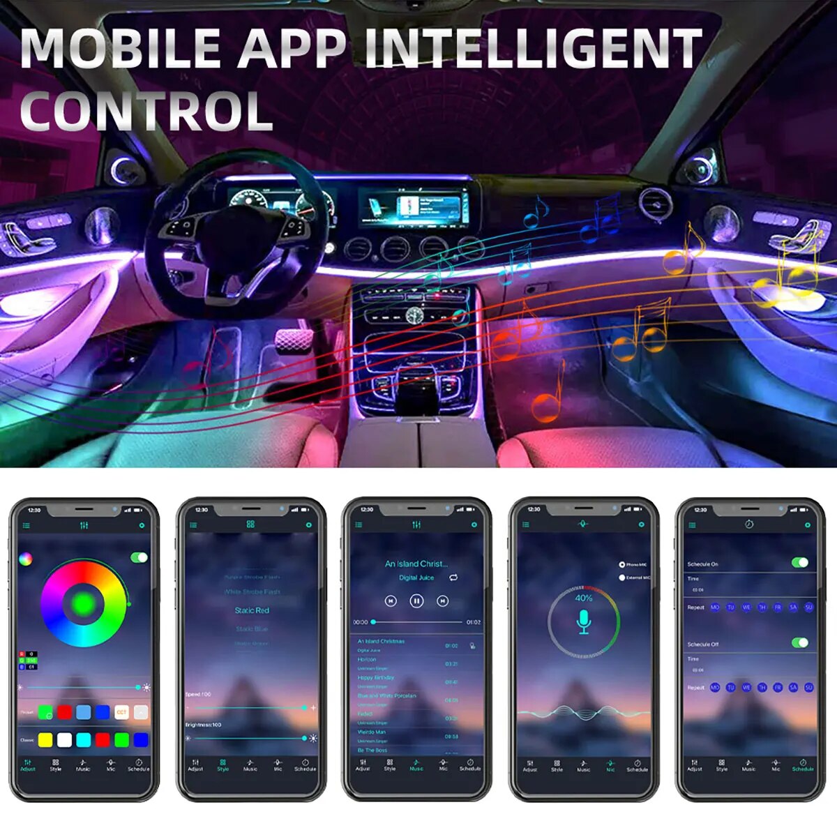 4 IN 1 6 IN 1 Symphony Car LED - Led Ambient Interior Car Lights App Control 评论和价格