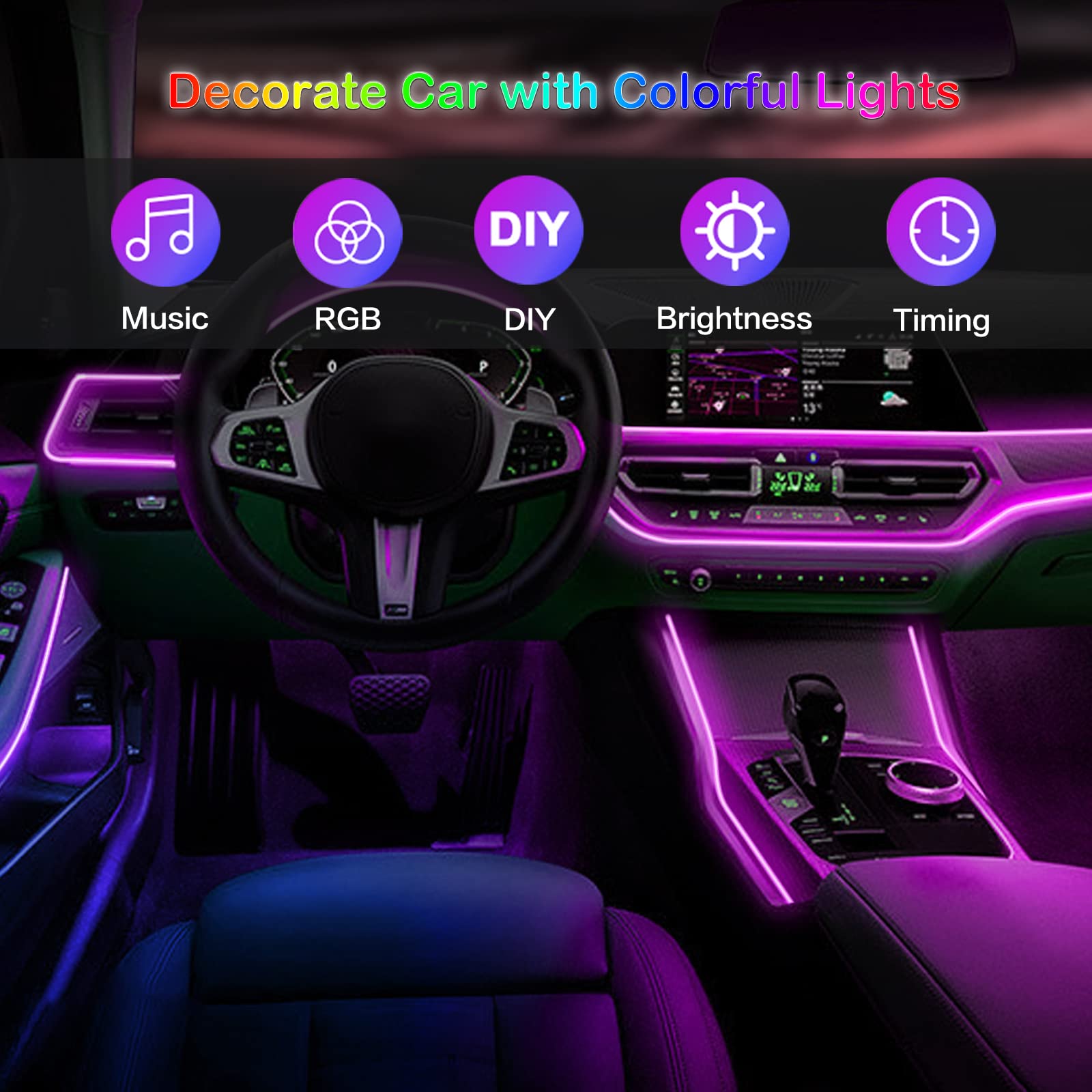 LED Car Interior Ambient Strip - Led Ambient Interior Car Lights App Control 评论和价格