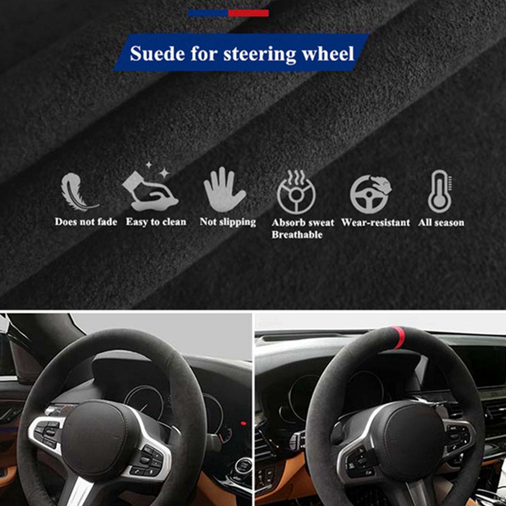 Anti-Slip  Black Suede Braid C - Car Steering Wheel Cover Anti Slip Breathable 评论和价格