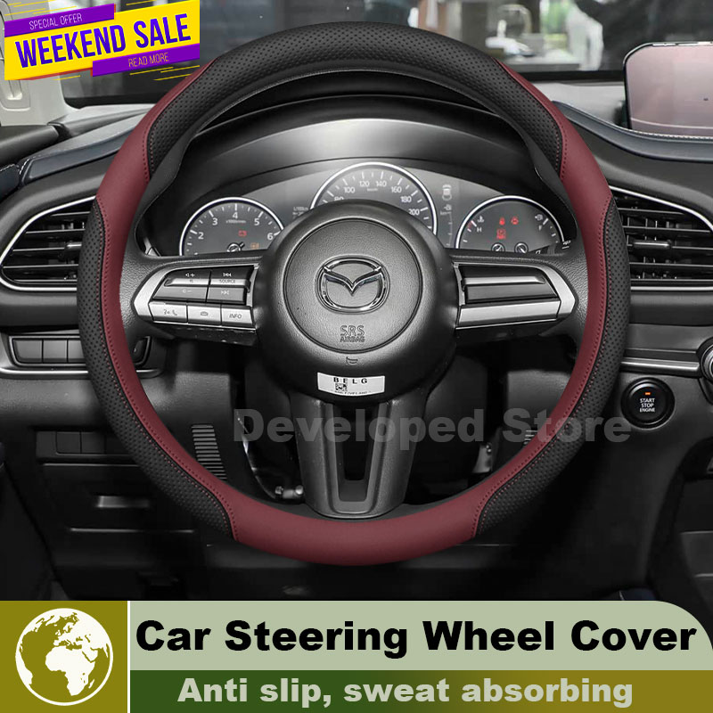 Leather Car Steering Wheel Cov - Car Steering Wheel Cover Anti Slip Breathable 评论和价格