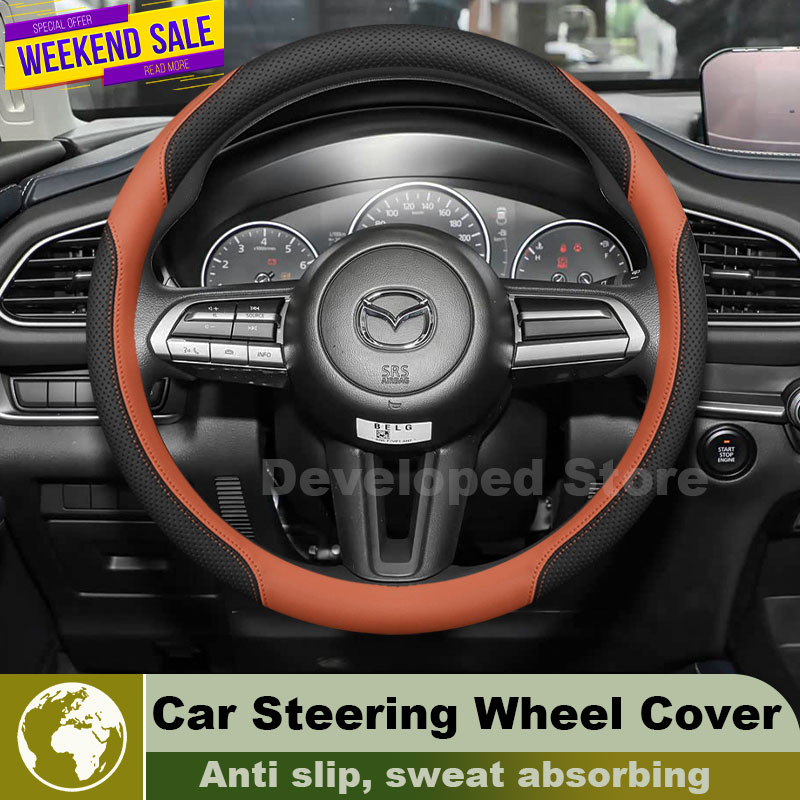 Leather Car Steering Wheel Cov - Car Steering Wheel Cover Anti Slip Breathable 评论和价格