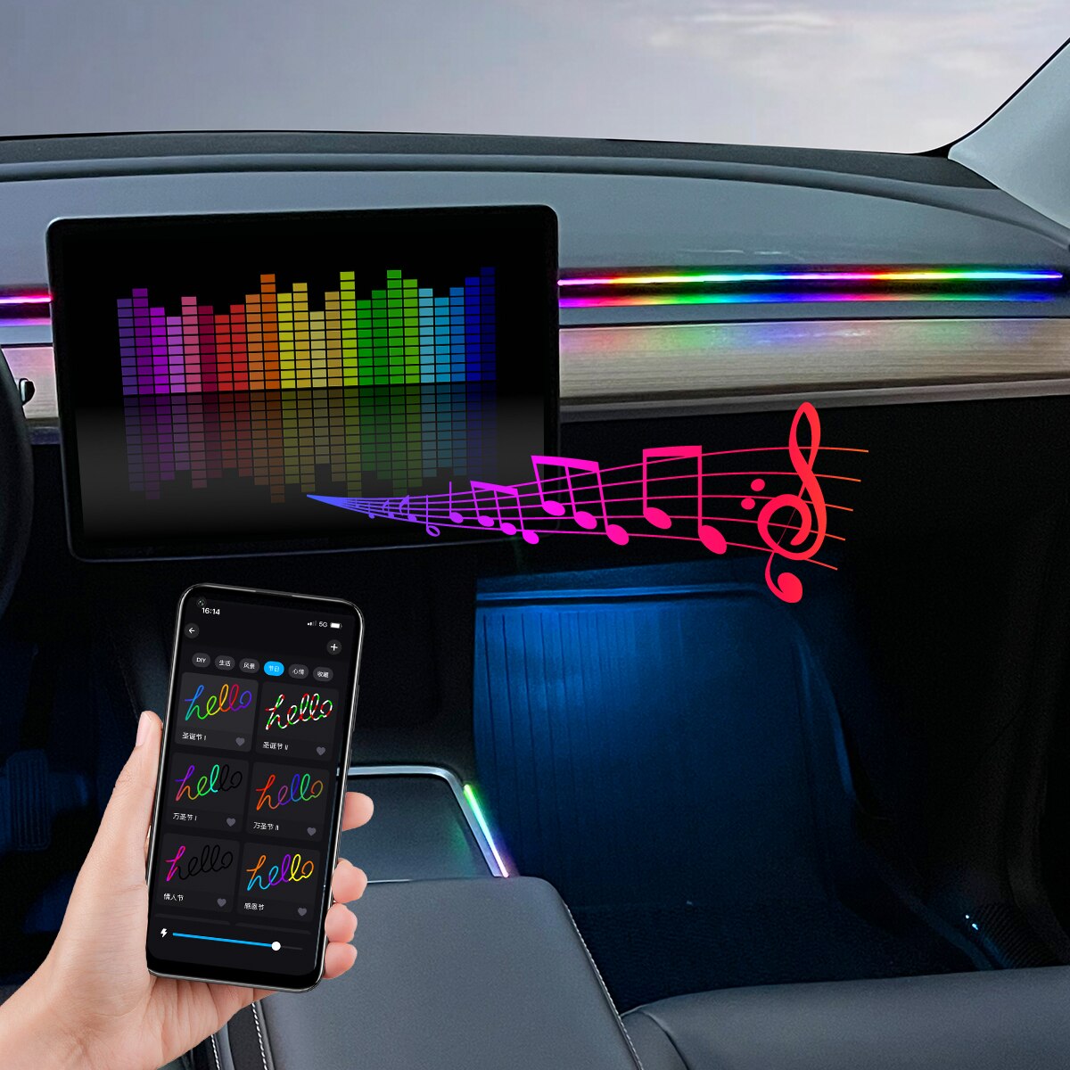 Car LED Ambient Light USB 64 C - Led Ambient Interior Car Lights App Control 评论和价格